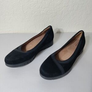 Clarks Artisan Women Black Suede Wedge Pumps Shoes 8M 26128457